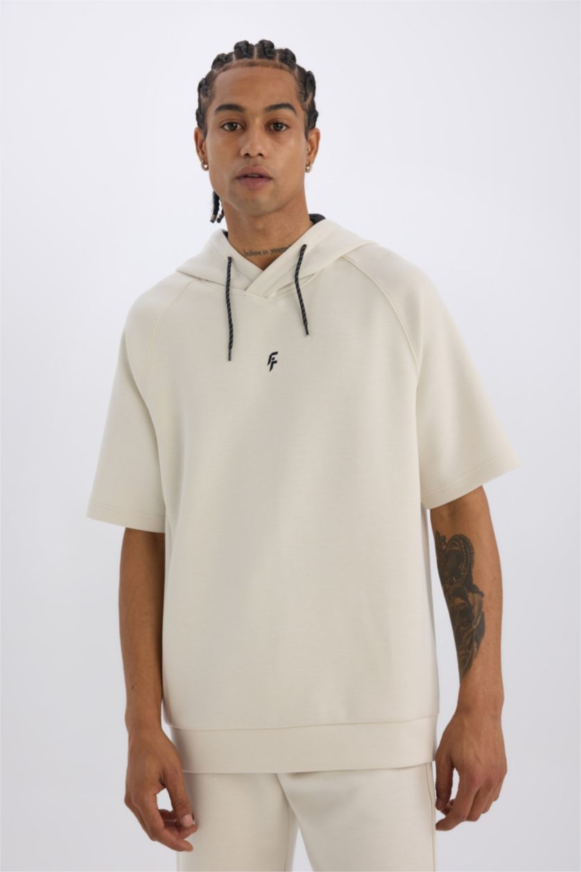 Erkek Taş Standart Fit Kapüşonlu Sporcu Kısa Kollu Skuba Dalgıç Kumaş Tişört