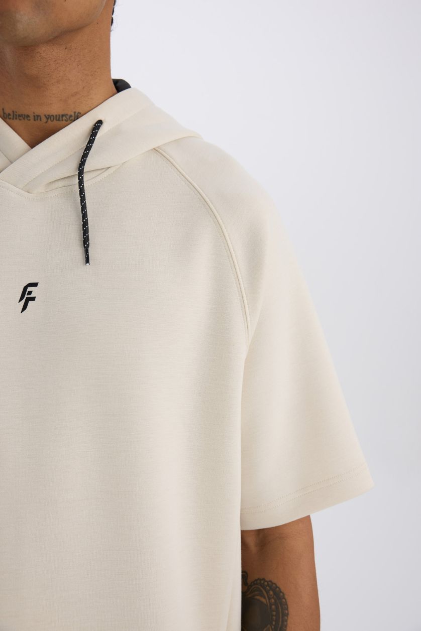 Erkek Taş Standart Fit Kapüşonlu Sporcu Kısa Kollu Skuba Dalgıç Kumaş Tişört