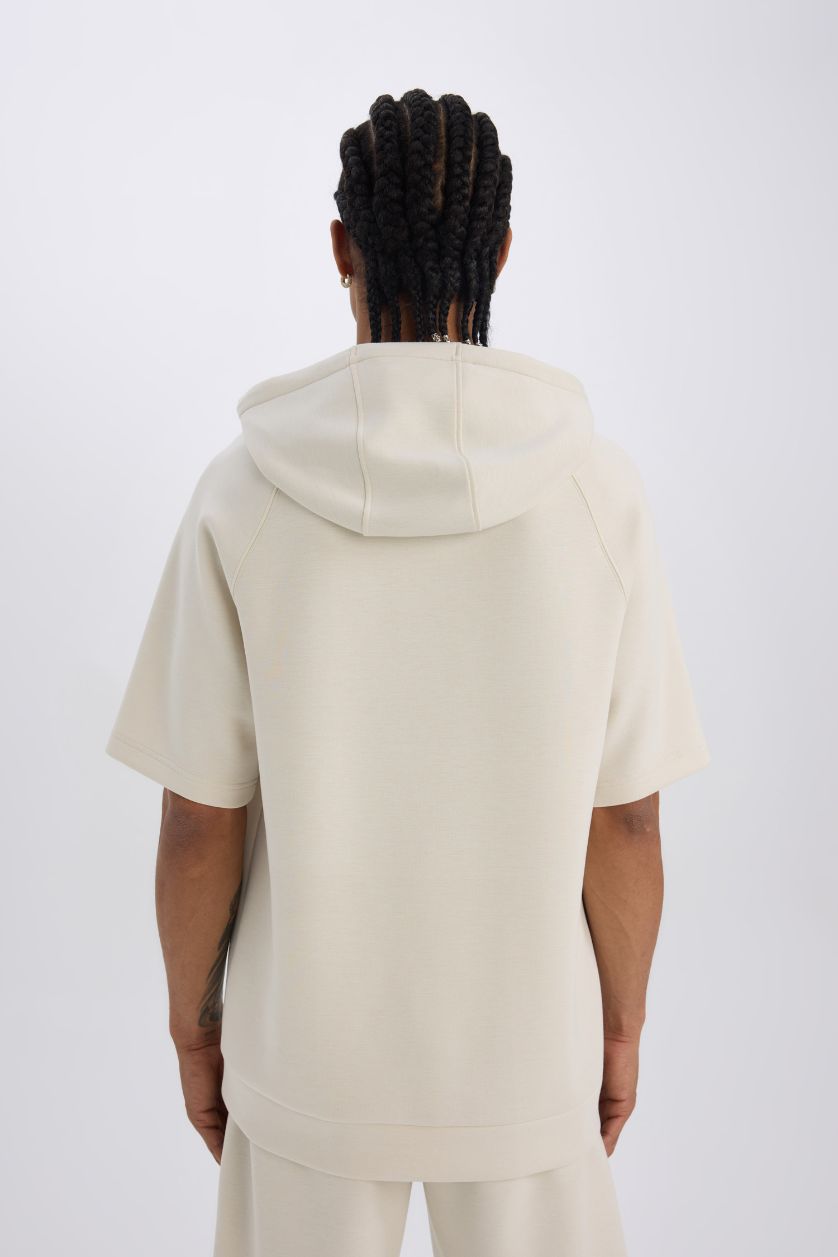 Erkek Taş Standart Fit Kapüşonlu Sporcu Kısa Kollu Skuba Dalgıç Kumaş Tişört