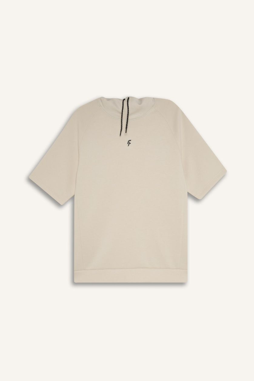 Erkek Taş Standart Fit Kapüşonlu Sporcu Kısa Kollu Skuba Dalgıç Kumaş Tişört