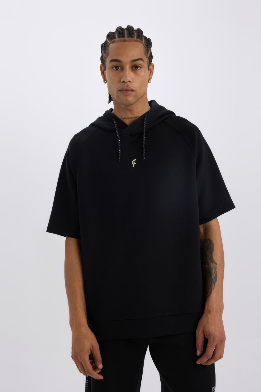 MAN Black DeFactoFit Standard Fit Hooded Sports Scuba Diver Fabric T-Shirt