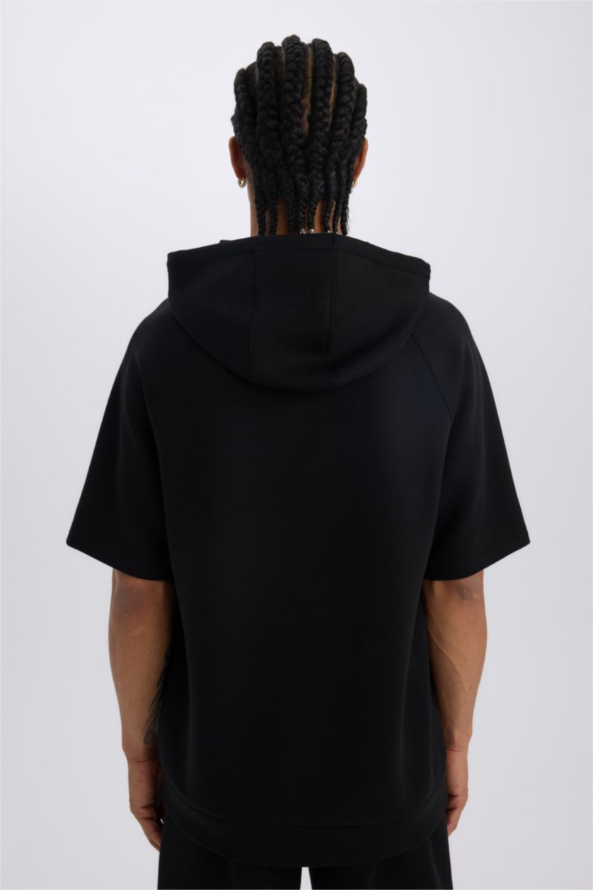 MAN Black DeFactoFit Standard Fit Hooded Sports Scuba Diver Fabric T-Shirt