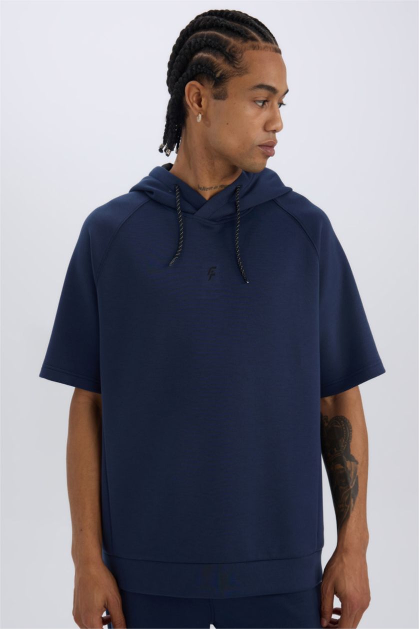 رجالي كحلي تيشيرت رياضي قصة عادية قماش سكوبا بكابيشون من DeFactoFit