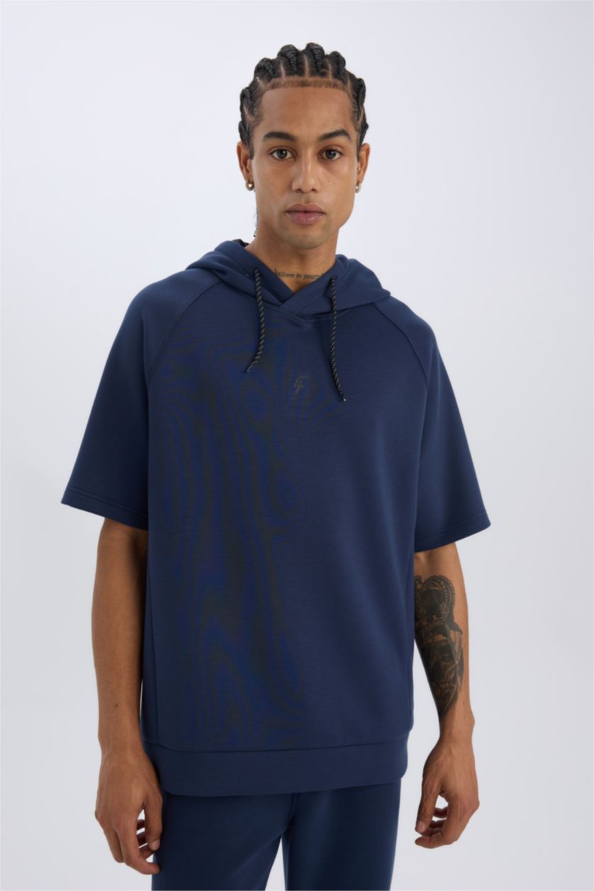 رجالي كحلي تيشيرت رياضي قصة عادية قماش سكوبا بكابيشون من DeFactoFit