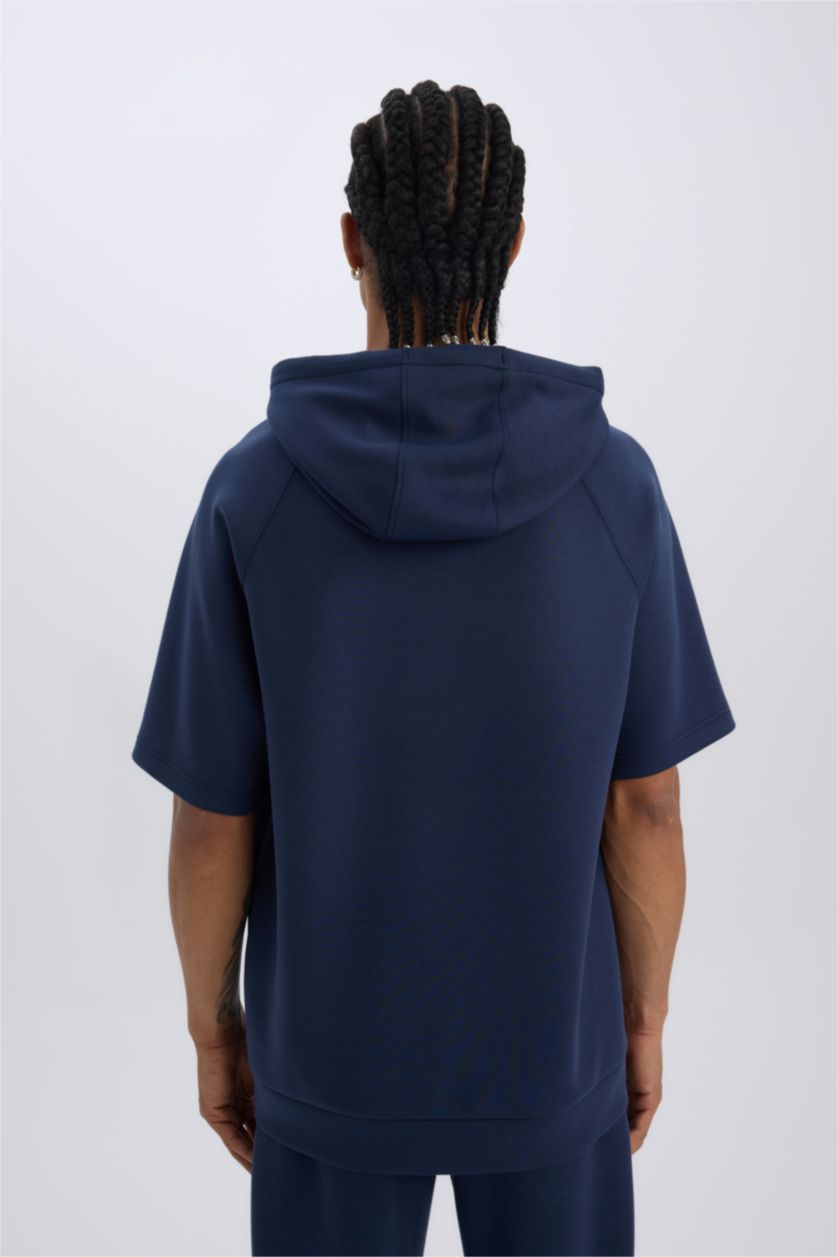 رجالي كحلي تيشيرت رياضي قصة عادية قماش سكوبا بكابيشون من DeFactoFit