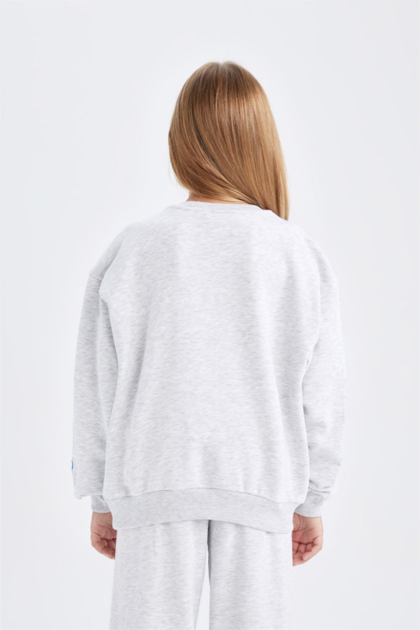 GIRLS & TEENS Grey Melange Girl NBA Wordmark Oversize Crew Neck Sweatshirt