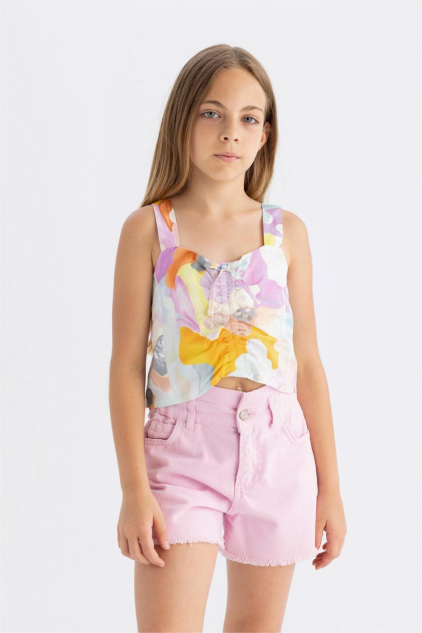 Kız Çocuk - Genç Kız Lila Askılı Desenli Bluz Kız Çocuk