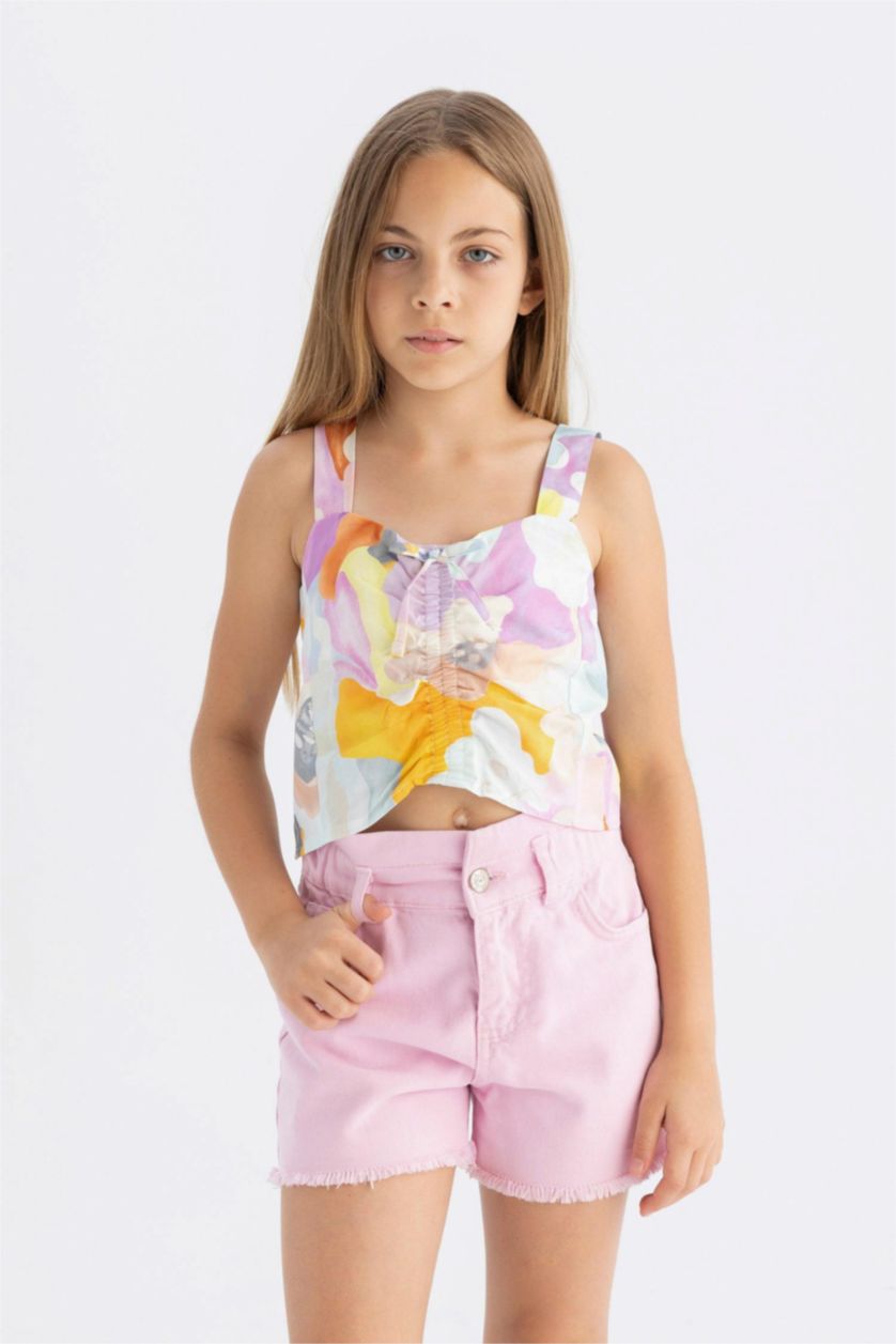 Kız Çocuk - Genç Kız Lila Askılı Desenli Bluz Kız Çocuk