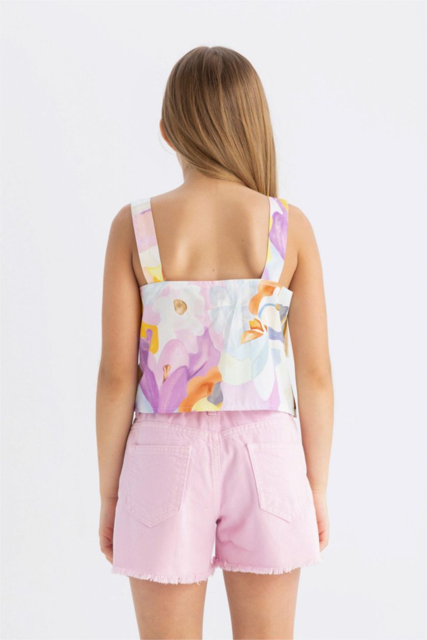 Kız Çocuk - Genç Kız Lila Askılı Desenli Bluz Kız Çocuk