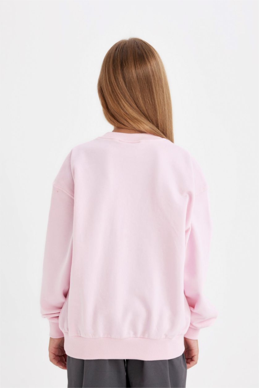 Kız Çocuk - Genç Kız Açık Pembe Kız Çocuk SpongeBob Relax Fit Bisiklet Yaka Sweatshirt