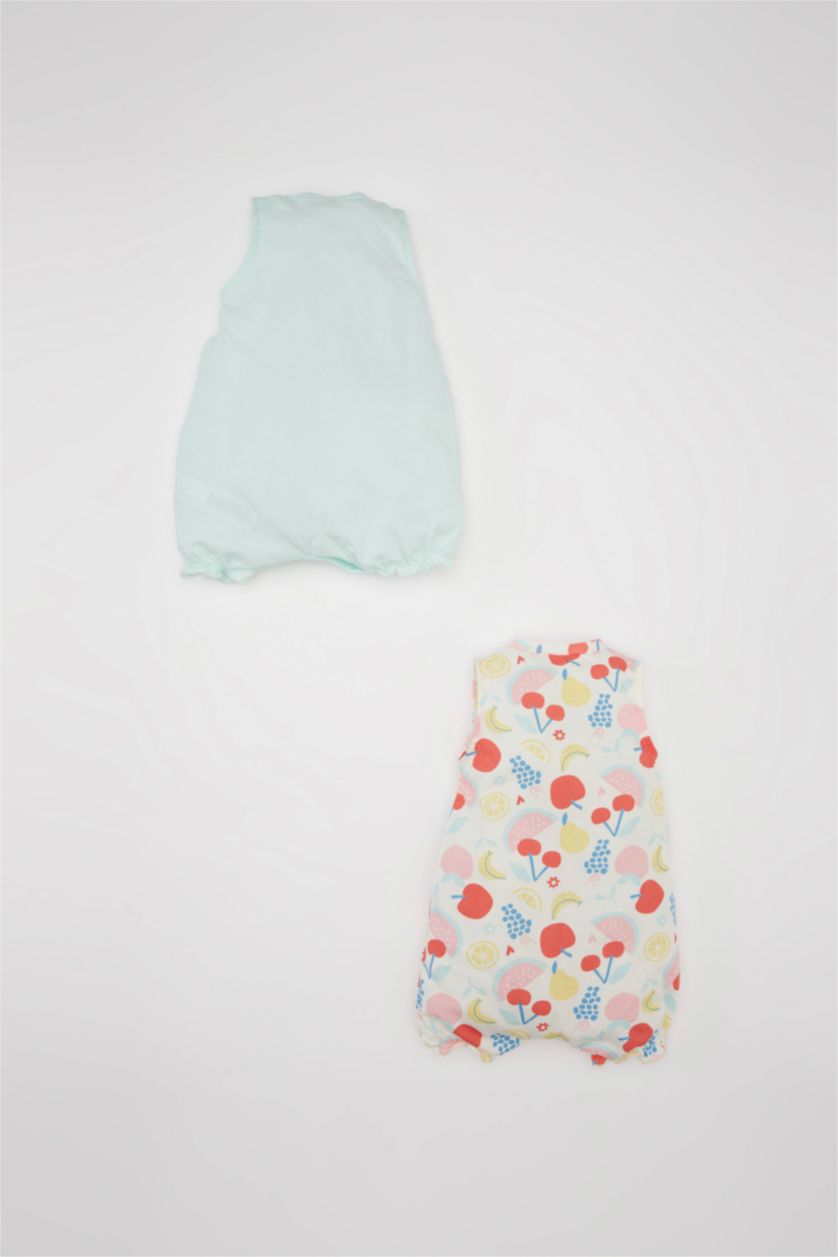 Baby Girl Light Aqua Baby Girl Newborn Patterned Cotton 2 Piece Sleeveless Jumpsuit