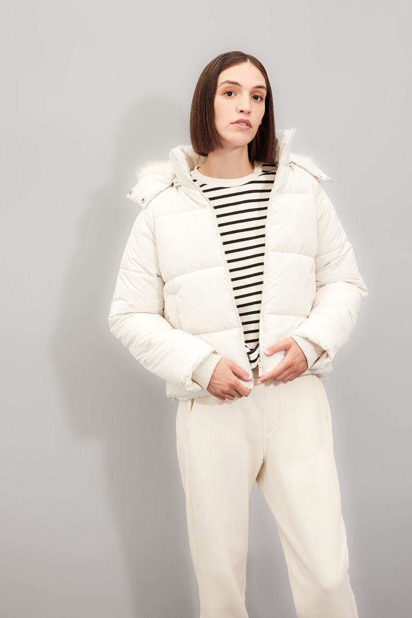 Женщины Бежевый Куртка стандартного кроя с капюшоном