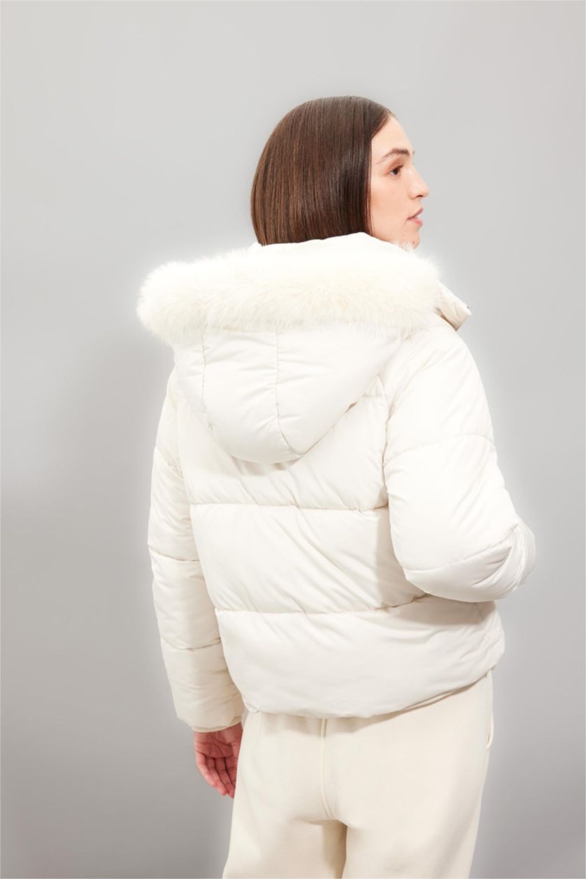 Женщины Бежевый Куртка стандартного кроя с капюшоном