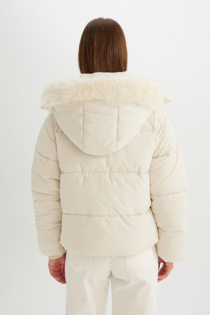 Женщины Бежевый Куртка стандартного кроя с капюшоном