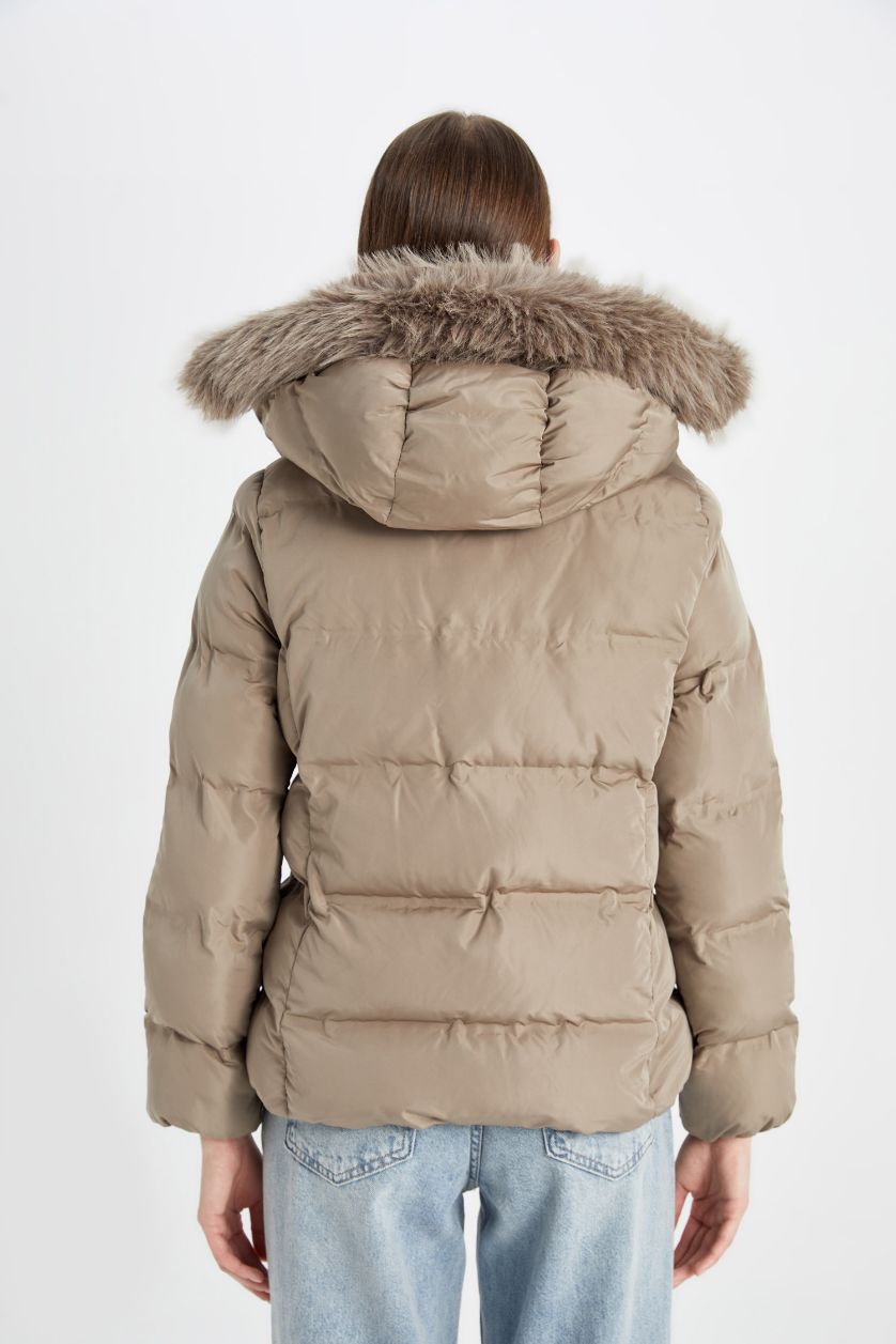 Kadın Vizon Su Geçirmez Puffer Şişme Mont Kapüşonlu Fermuar Çıtçıt Kapmalı Cepli