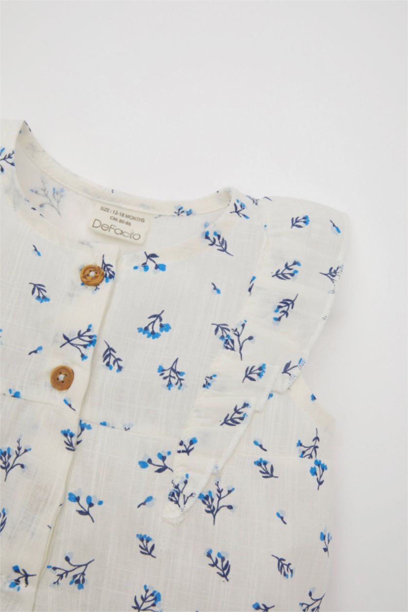 Baby Girl White Baby Girl Floral Poplin Blouse Shorts 2 Piece Set