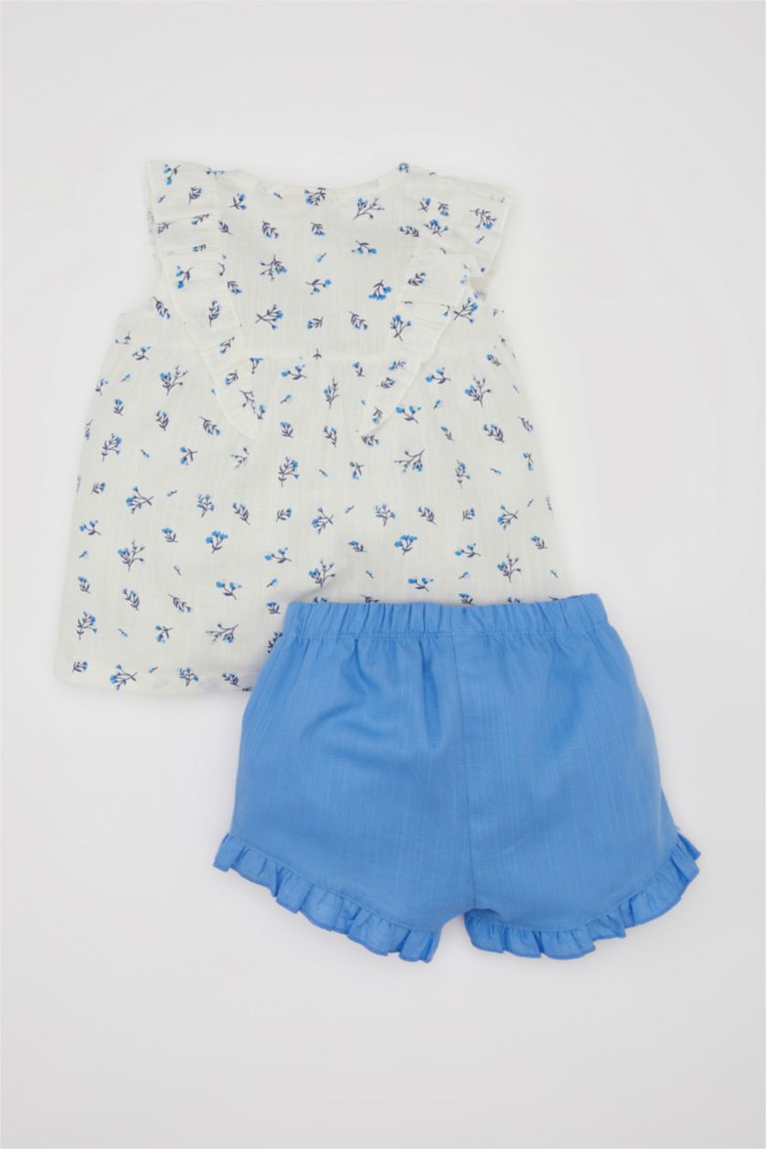 Baby Girl White Baby Girl Floral Poplin Blouse Shorts 2 Piece Set