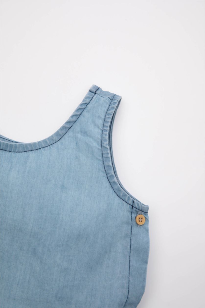 Kız Bebek Mavi Kız Bebek 2'li Takım Jean Görünümlü Kolsuz Fırfırlı Bluz Şort