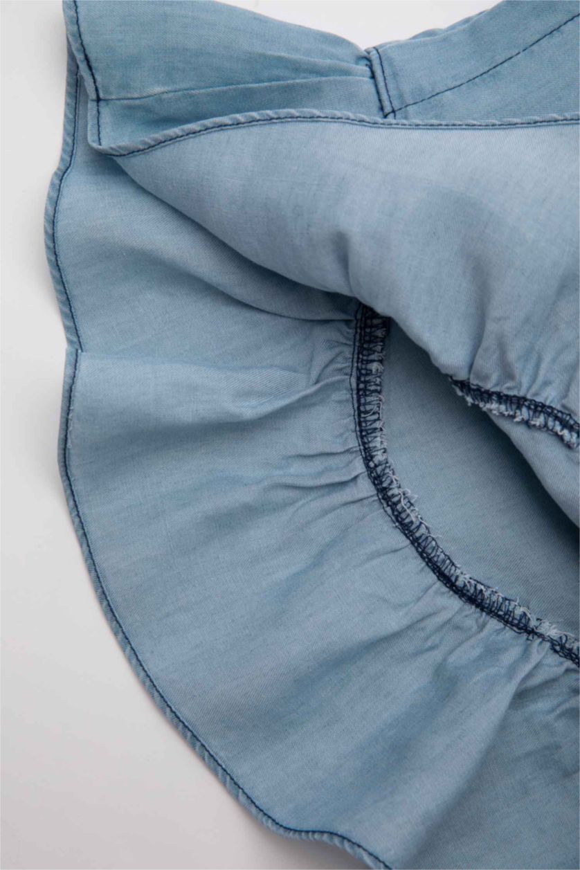 Kız Bebek Mavi Kız Bebek 2'li Takım Jean Görünümlü Kolsuz Fırfırlı Bluz Şort