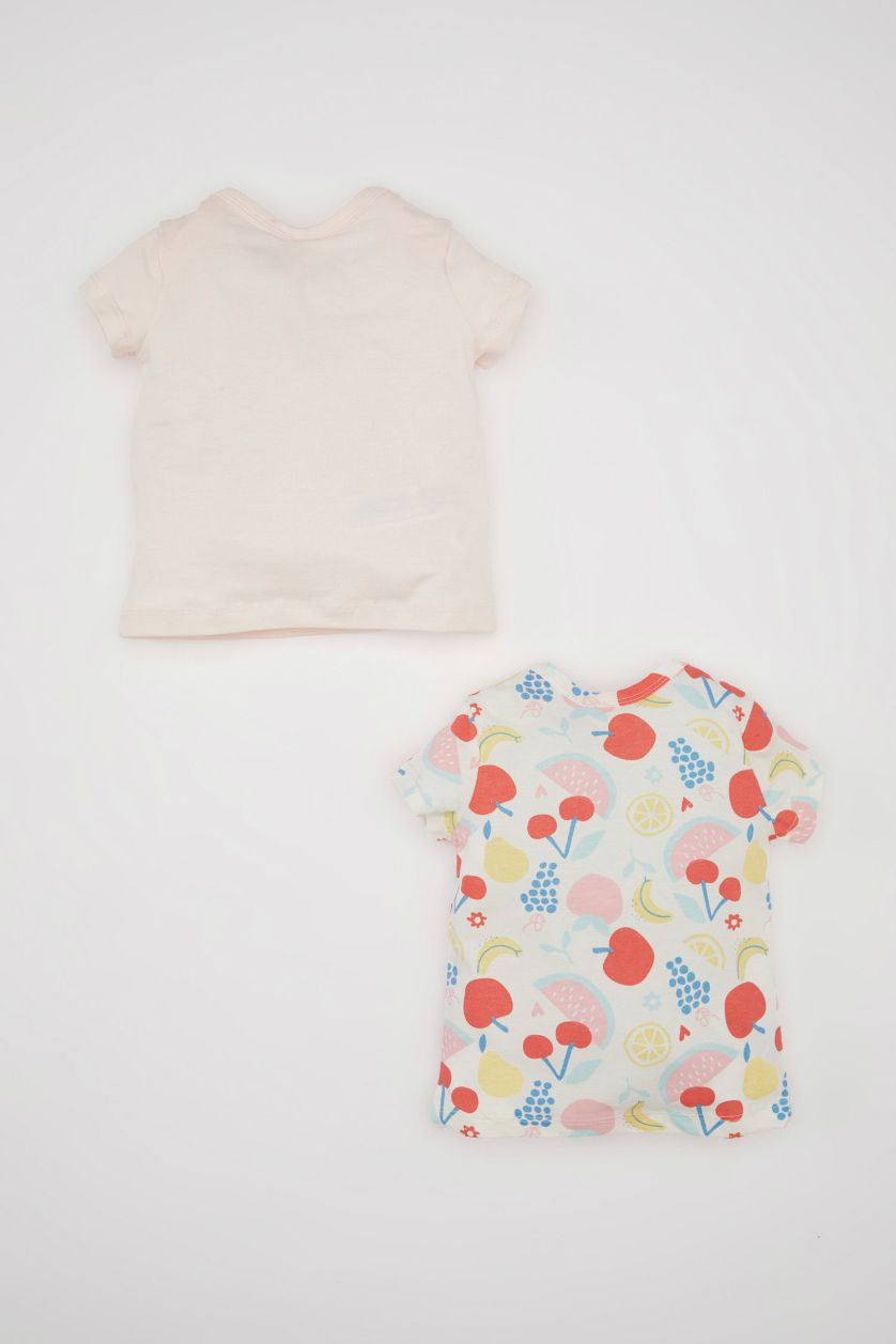 Baby Girl Ecru Baby Girl Newborn Fruit Cotton 2 Piece Snap T-Shirt