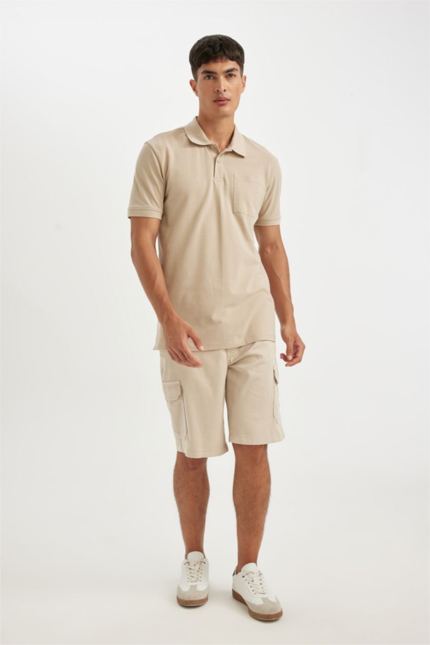 Erkek Bej Tensel Kargo Cepli Bermuda Şort