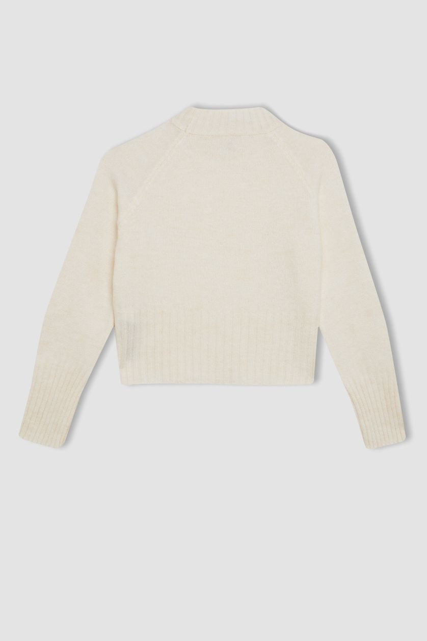 Kız Çocuk - Genç Kız Ekru Standart Fit Bisiklet Yaka Triko Kazak Kız Çocuk