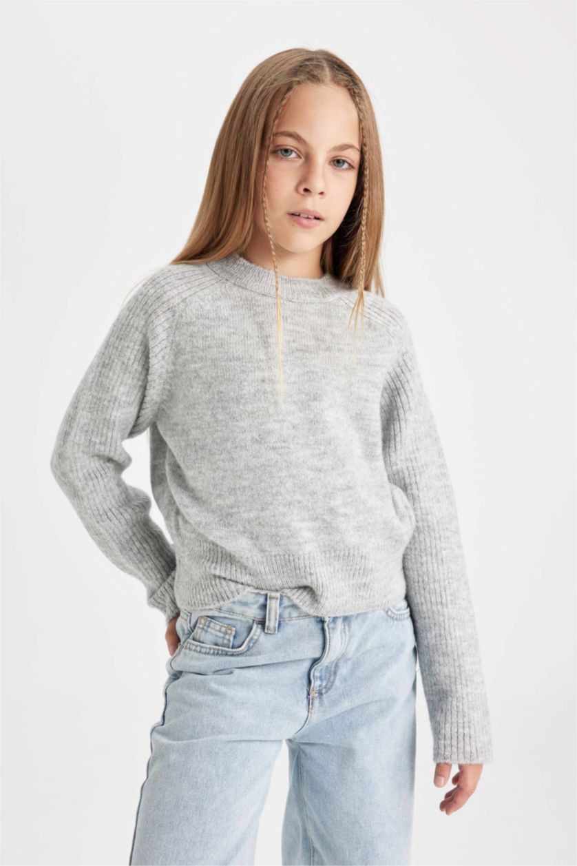 FILLES Gris Clair Pull en tricot Gris à Coupe standard et col rond pour Fille