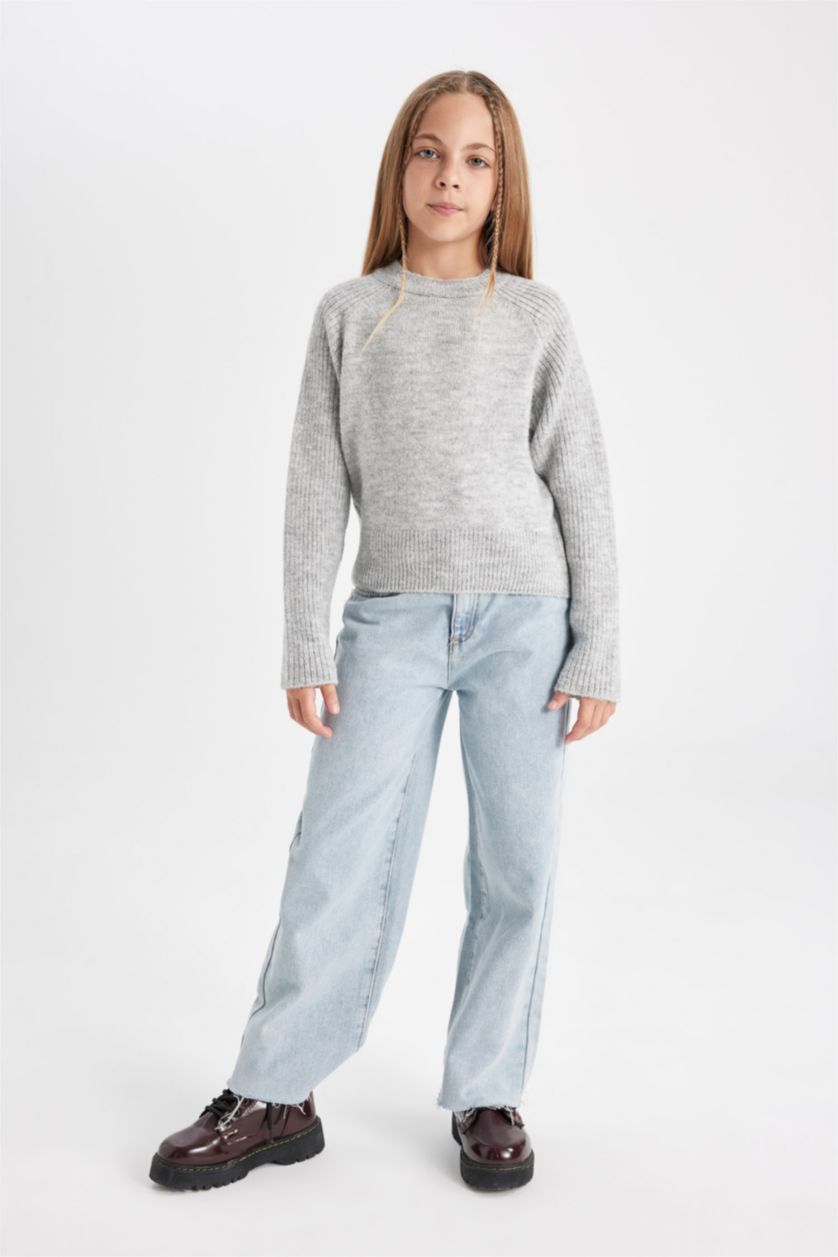 FILLES Gris Clair Pull en tricot Gris à Coupe standard et col rond pour Fille