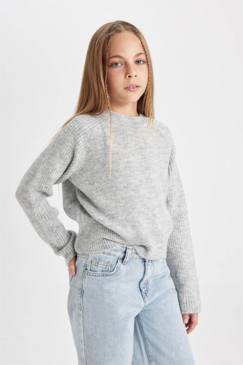 FILLES Gris Clair Pull en tricot Gris à Coupe standard et col rond pour Fille