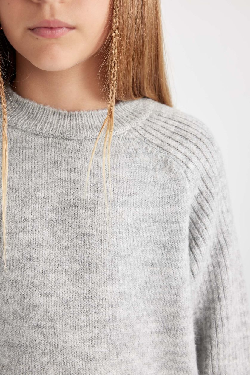 FILLES Gris Clair Pull en tricot Gris à Coupe standard et col rond pour Fille