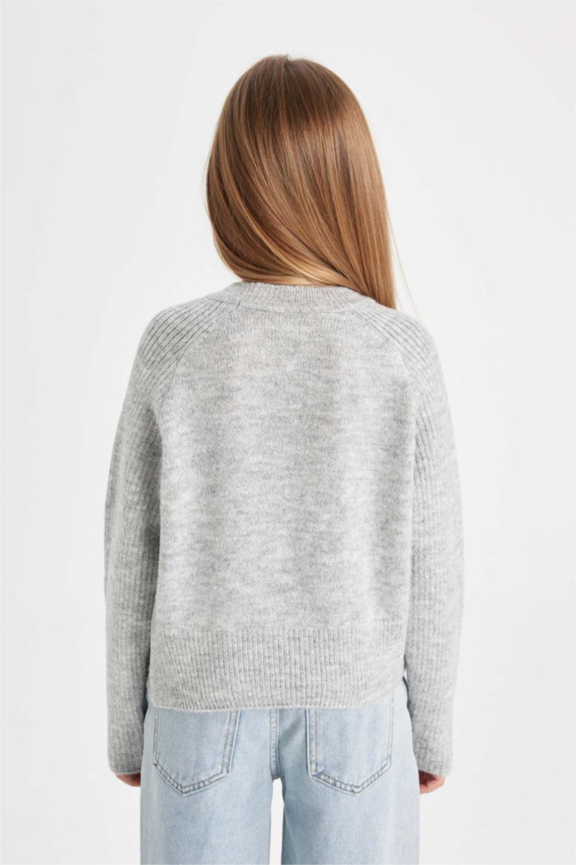 FILLES Gris Clair Pull en tricot Gris à Coupe standard et col rond pour Fille