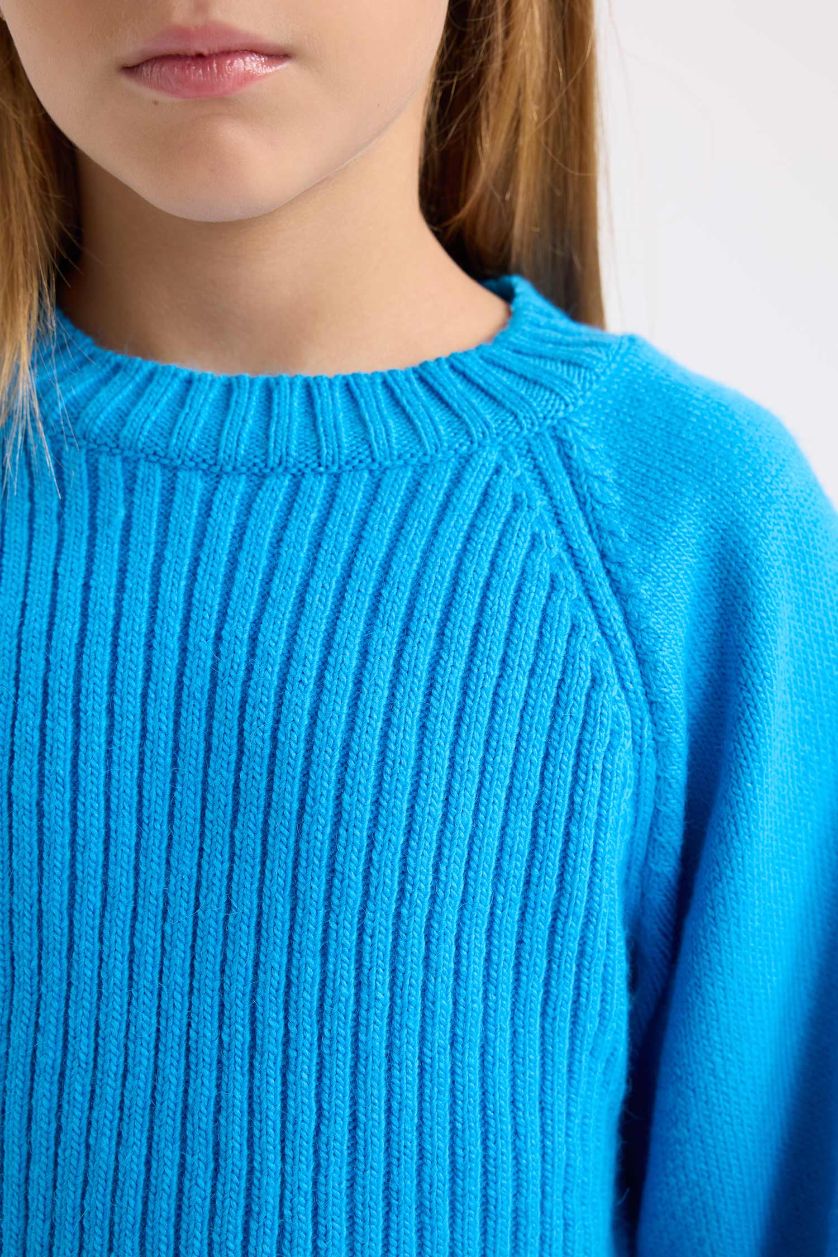 بناتي اللون الملكي بلوفر بناتي تريكو قصة عادية برقبة مستديرة