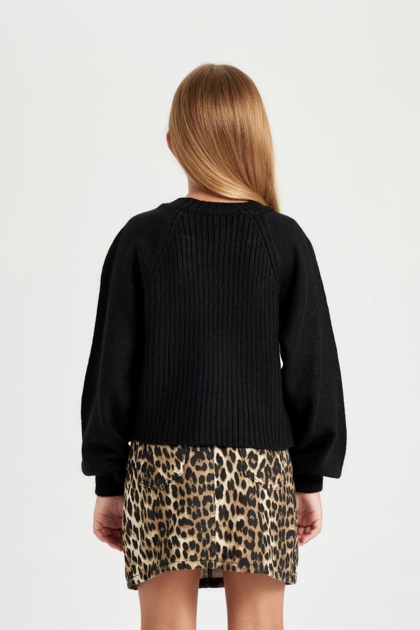 بنات أسود بلوفر قصة عادية برقبة مستديرة