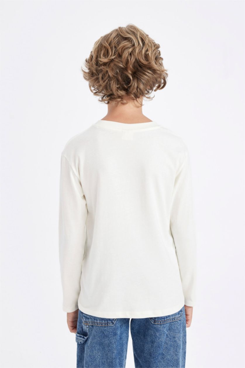 Boys & Teens Ecru Boy Crew Neck Printed T-Shirt