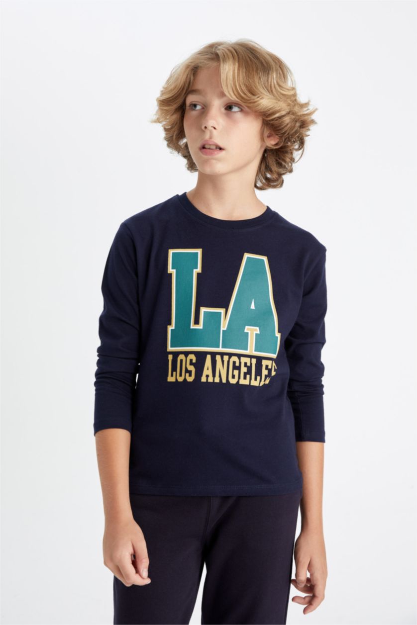 BOYS & TEENS NAVY Boy Crew Neck Printed T-Shirt