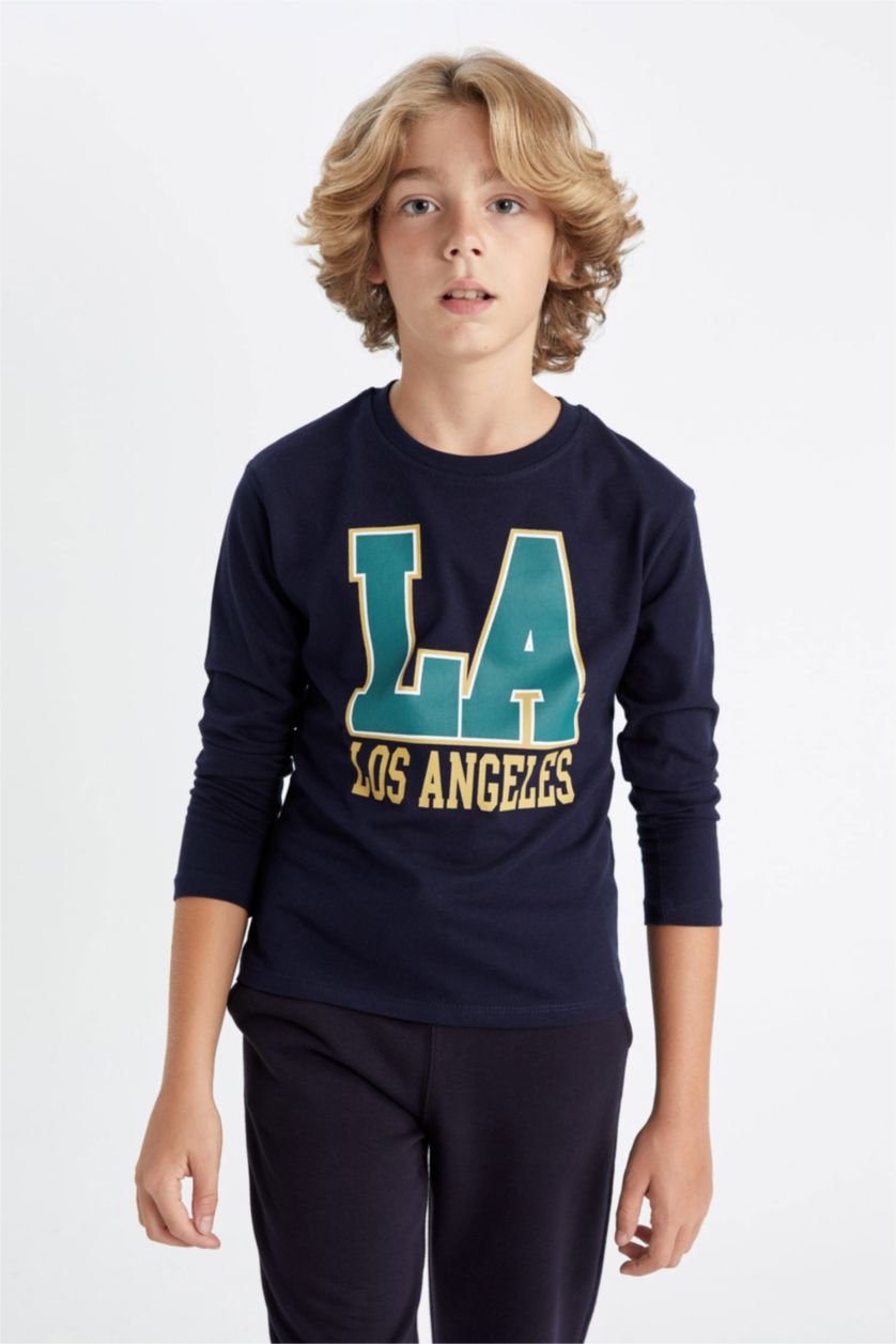 BOYS & TEENS NAVY Boy Crew Neck Printed T-Shirt
