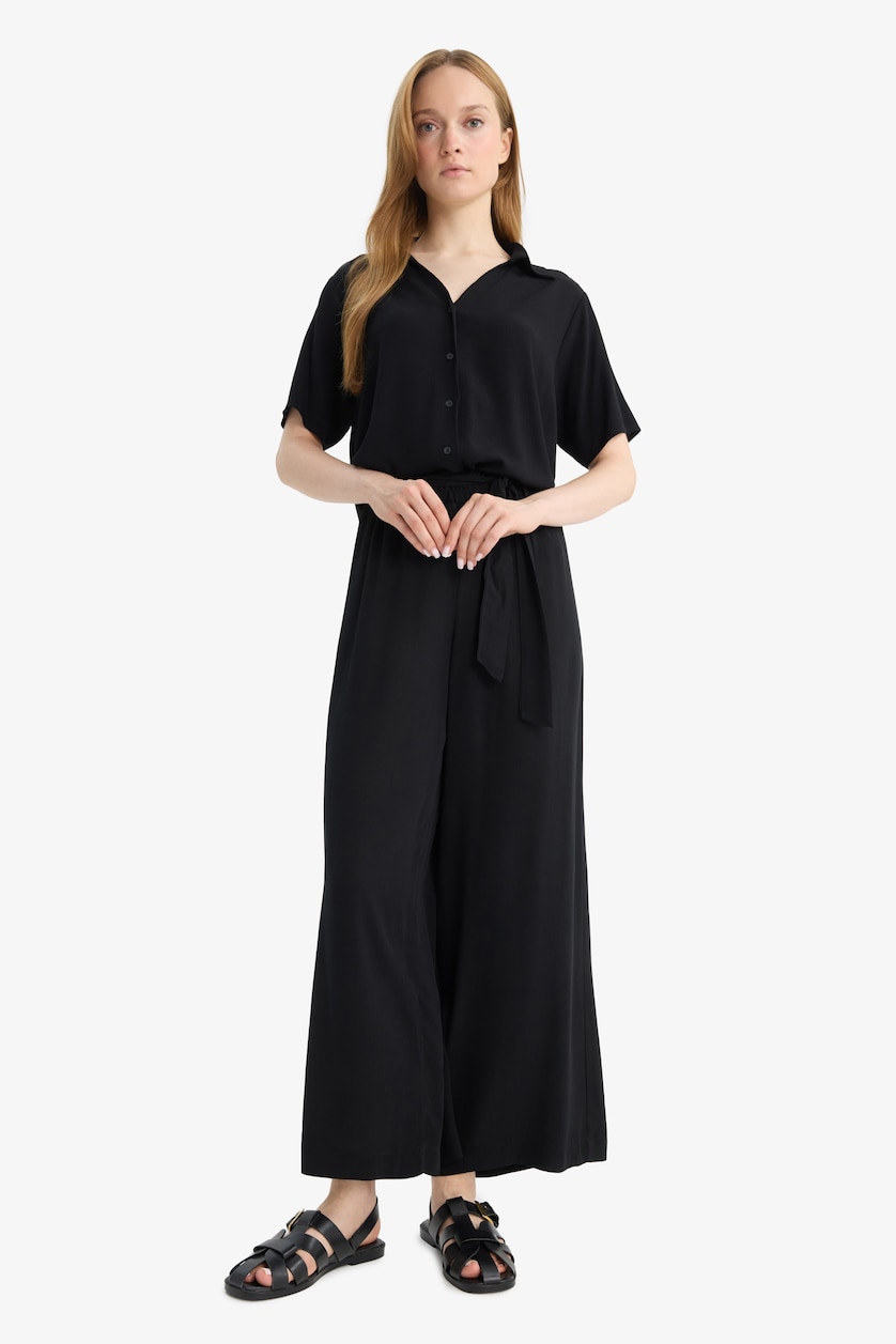 Kadın Siyah Culotte Krinkıl Viskon Pantolon