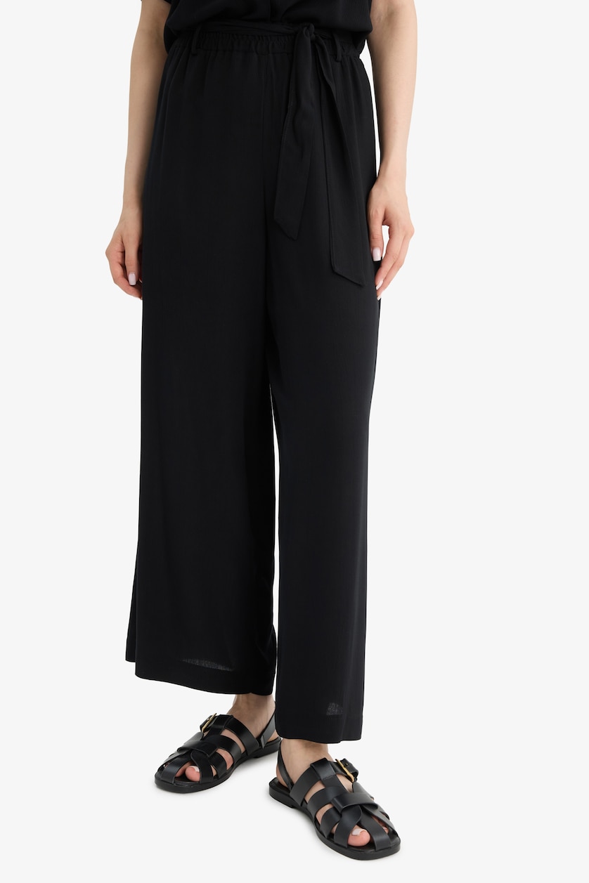 Kadın Siyah Culotte Krinkıl Viskon Pantolon