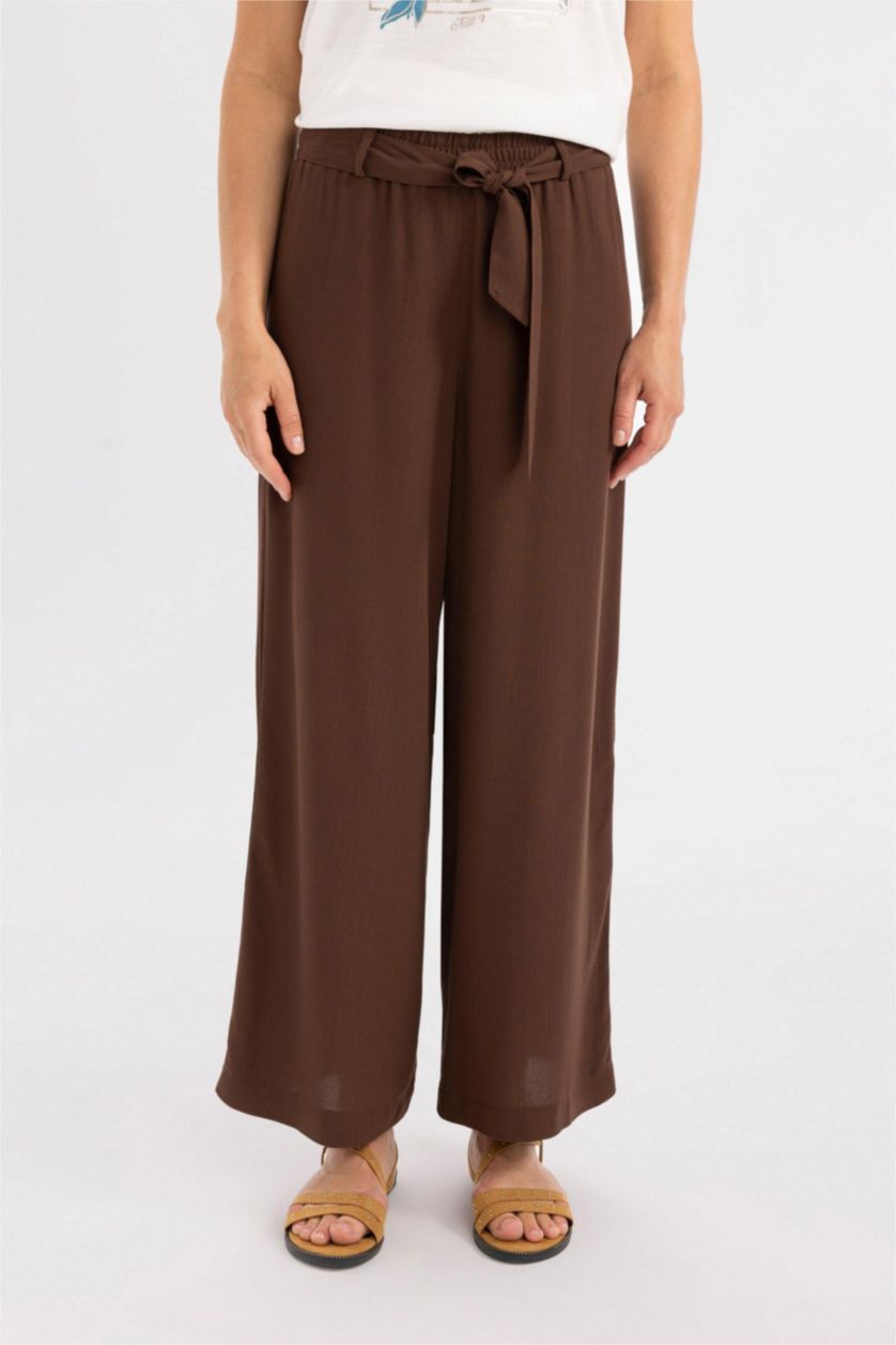 WOMAN Brown Culotte Fit Crinkle Viscose Wide Leg Capri