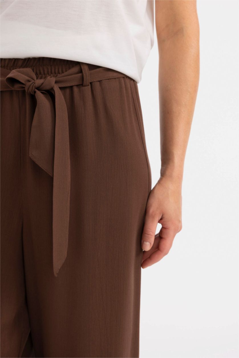 WOMAN Brown Culotte Fit Crinkle Viscose Wide Leg Capri