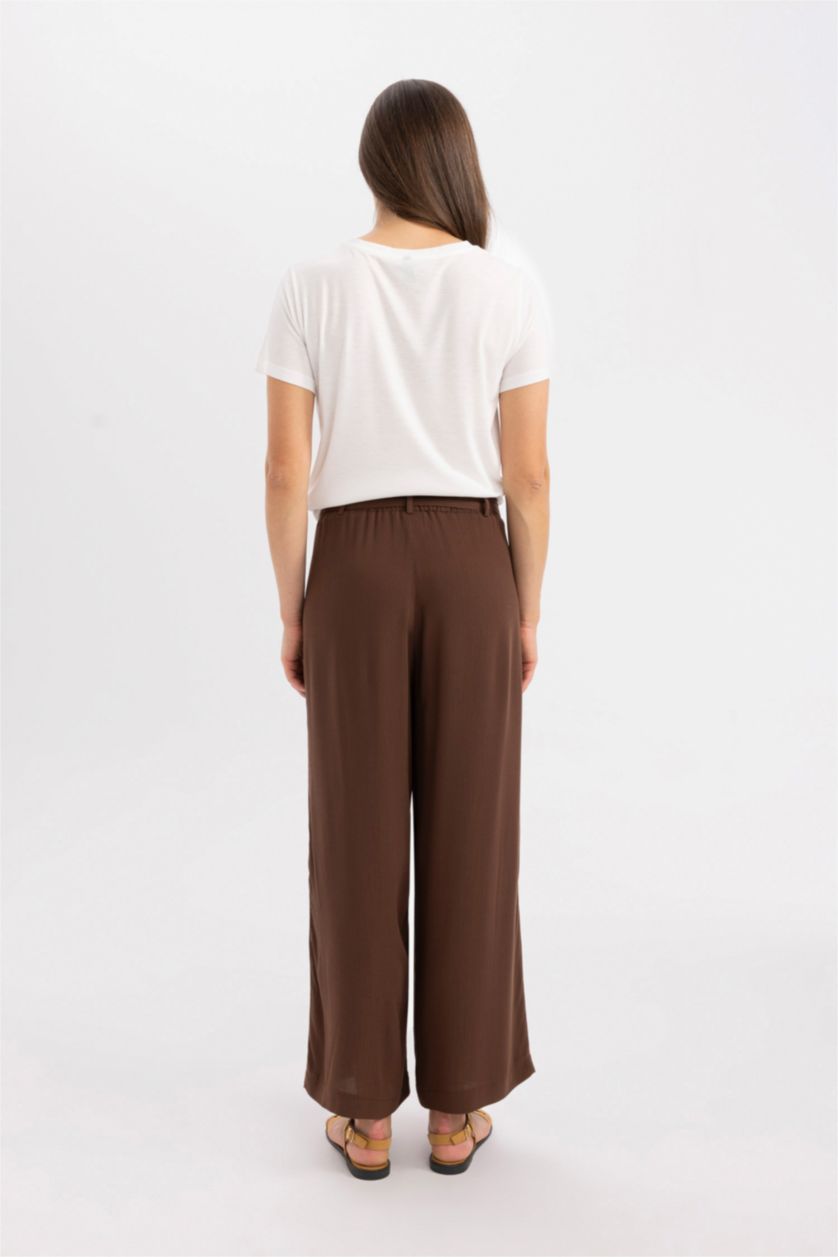 WOMAN Brown Culotte Fit Crinkle Viscose Wide Leg Capri