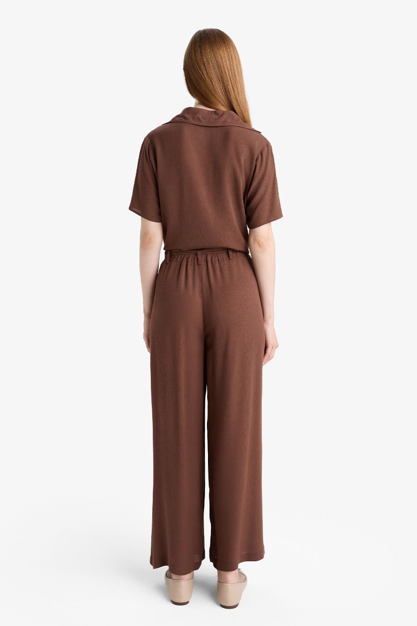 حريمي بني بنطلون كابري فيسكوز كولوت فيت برجل واسع