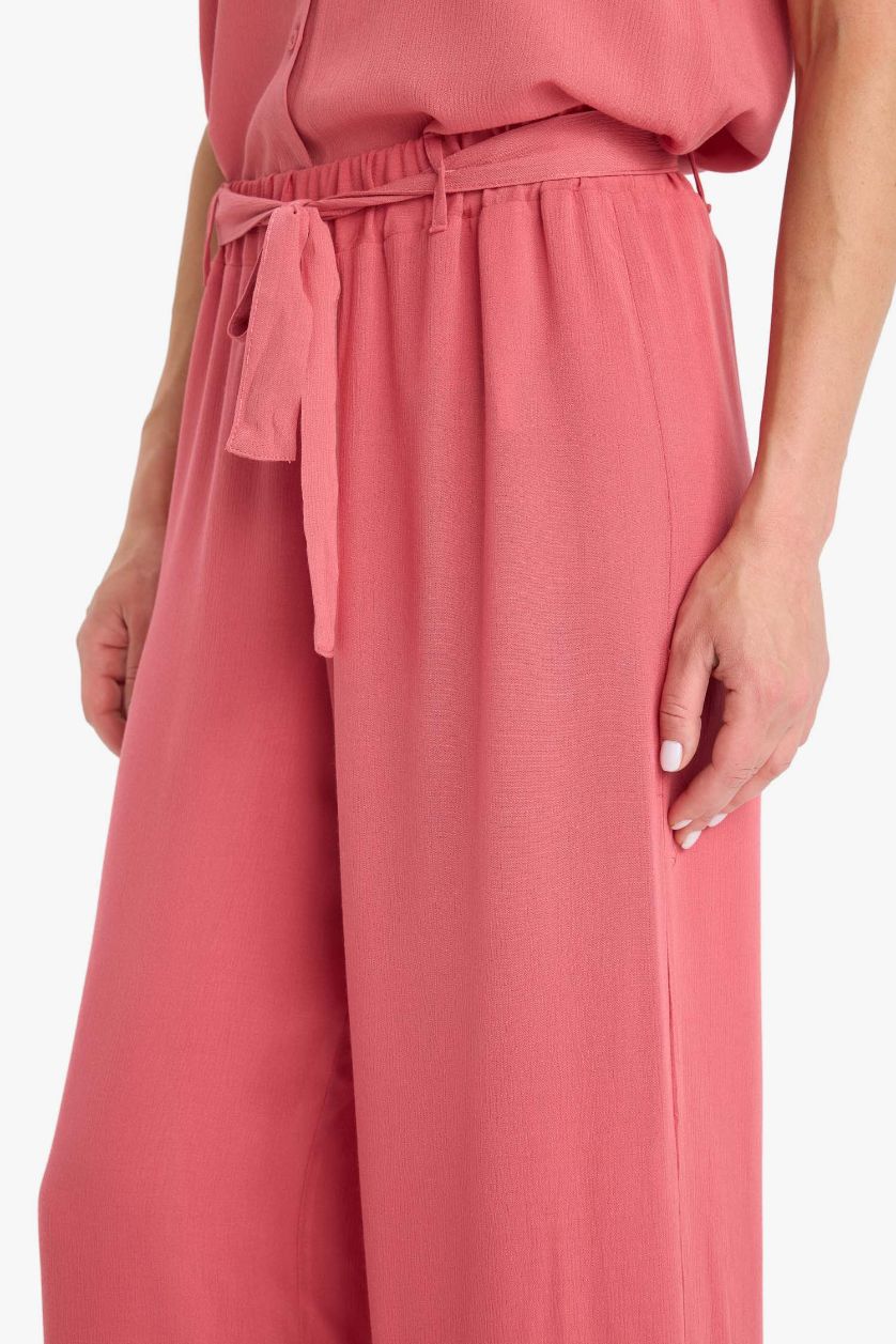 WOMAN Light Bordeaux Culotte Wide Leg Crinkle Viscose Capri Pants