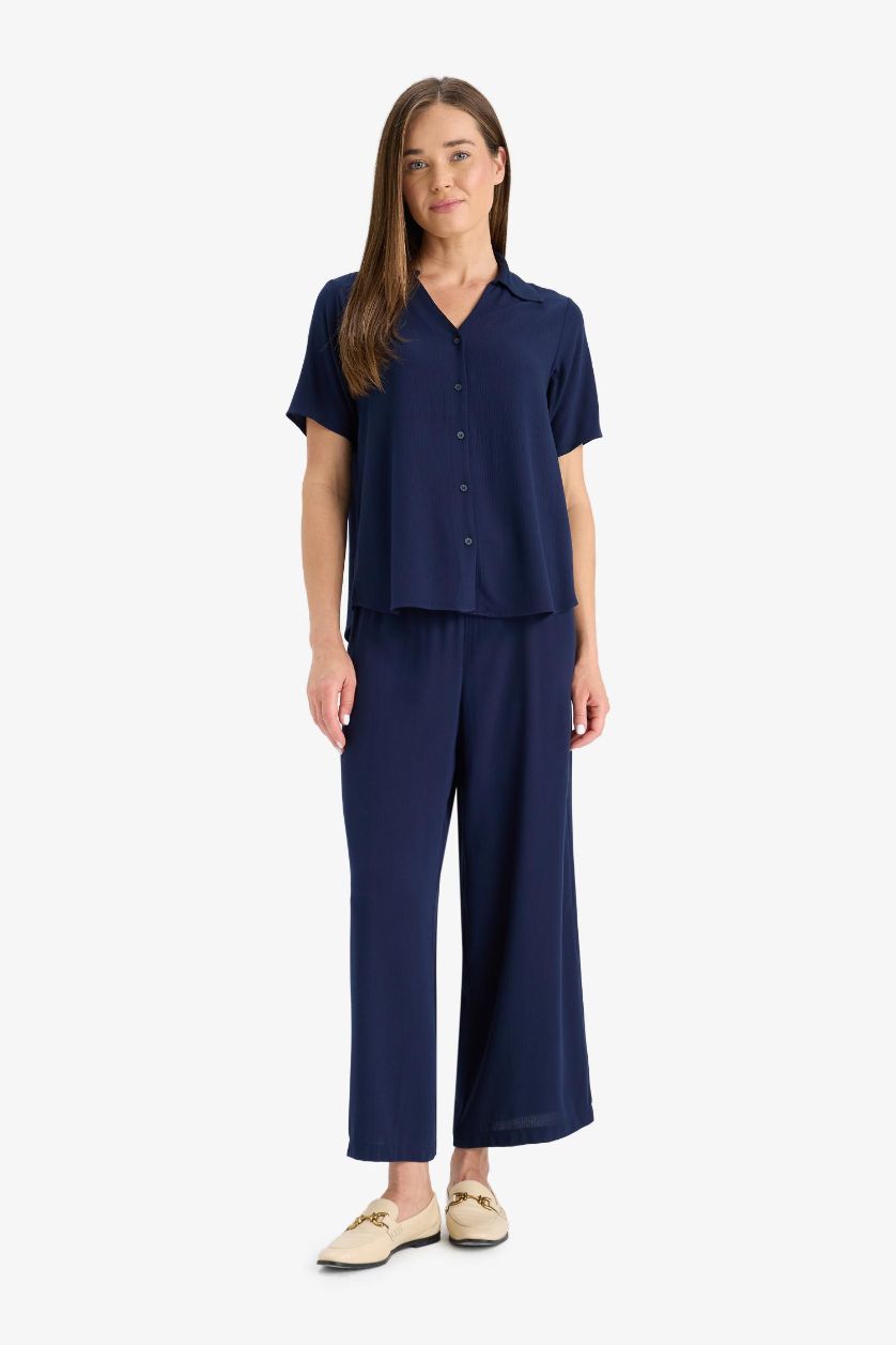 WOMAN NAVY Culotte Wide Leg Crinkle Viscose Capri Pants