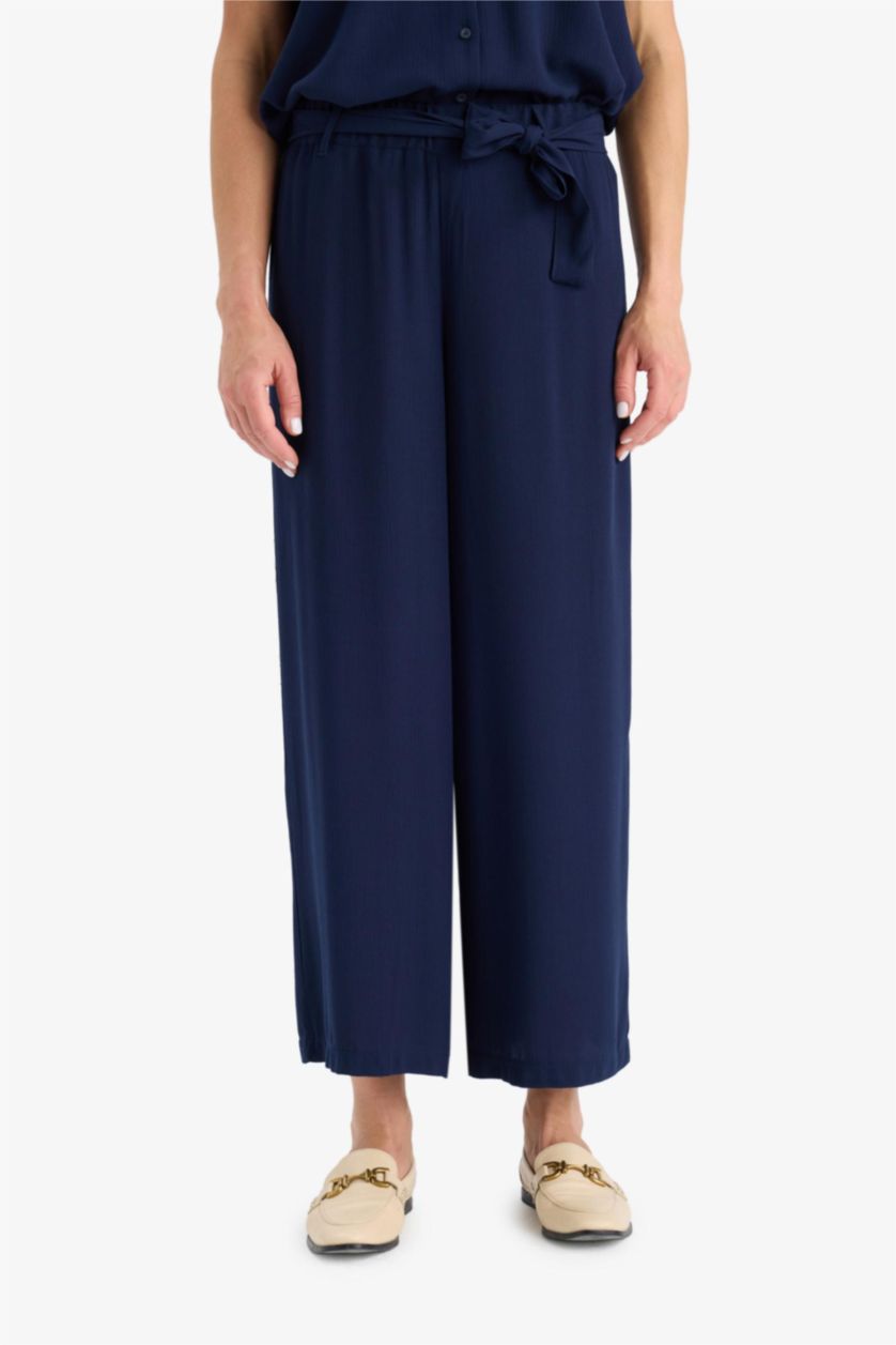 WOMAN NAVY Culotte Wide Leg Crinkle Viscose Capri Pants