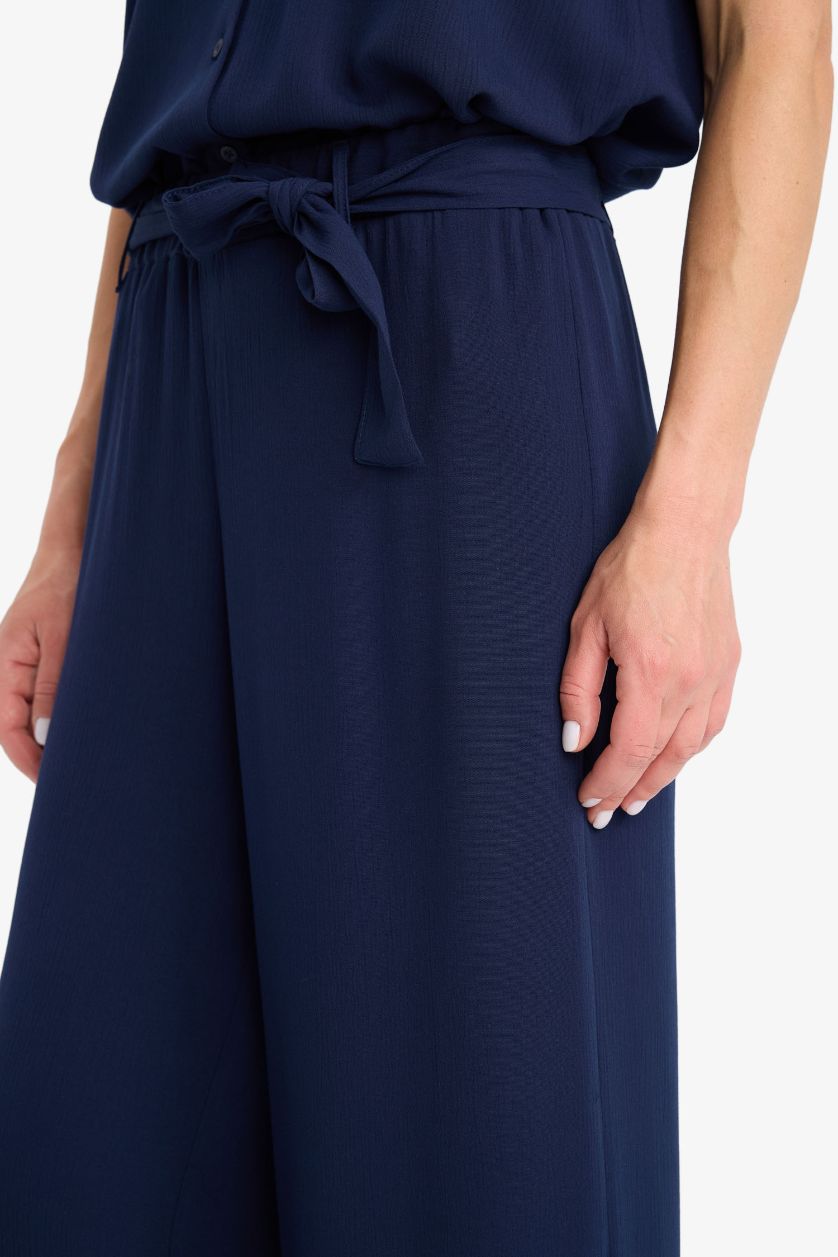 WOMAN NAVY Culotte Wide Leg Crinkle Viscose Capri Pants
