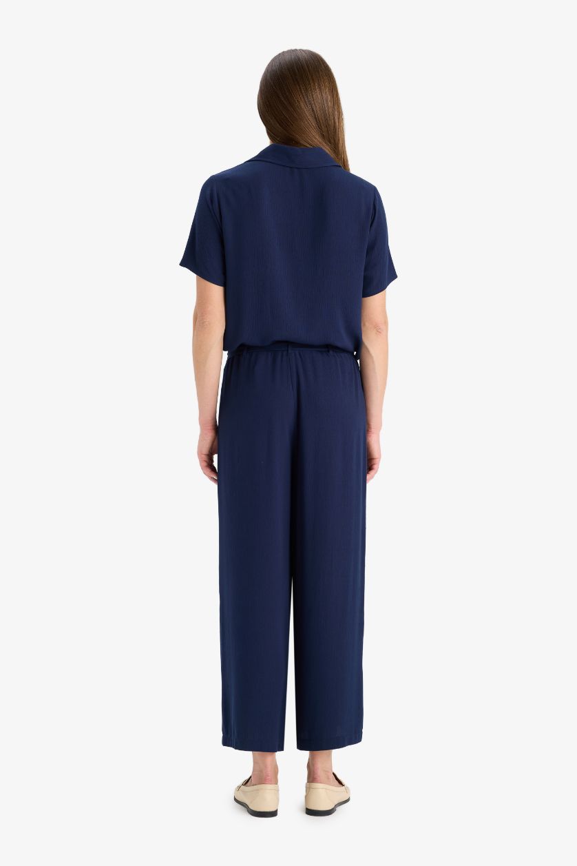 WOMAN NAVY Culotte Wide Leg Crinkle Viscose Capri Pants