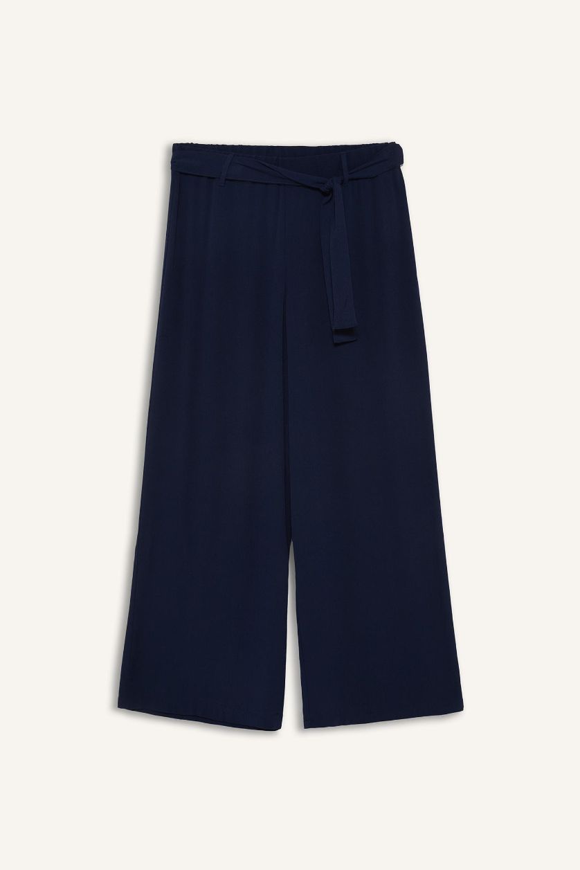 WOMAN NAVY Culotte Wide Leg Crinkle Viscose Capri Pants