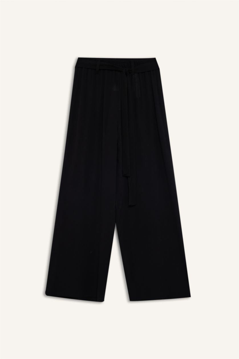 Kadın Siyah Culotte Geniş Paça Krinkıl Kapri