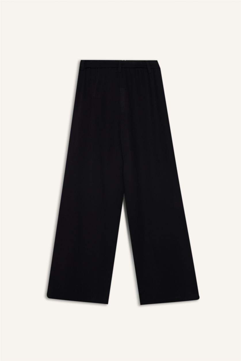 Kadın Siyah Culotte Geniş Paça Krinkıl Kapri